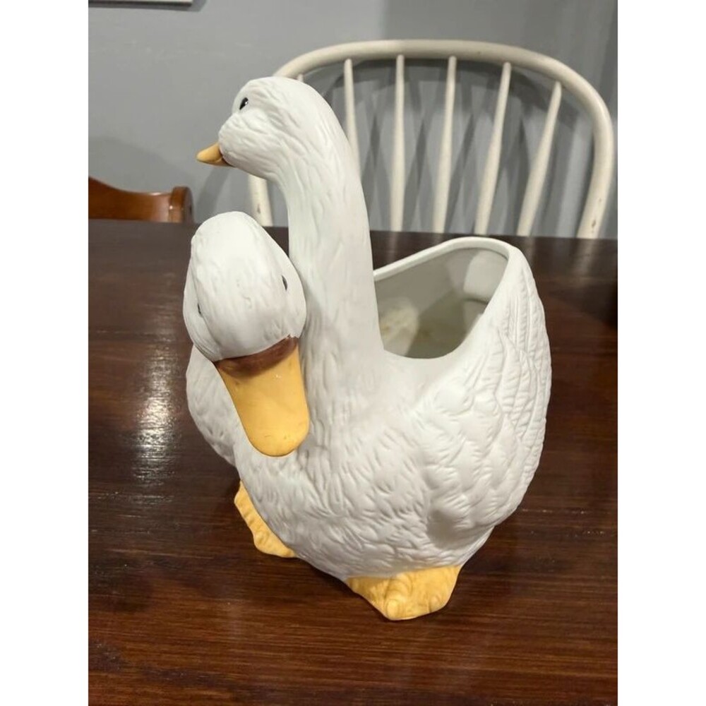 Vintage 1989 Double Goose Porcelain Planter Made in Mexico Duck Cottage Decor